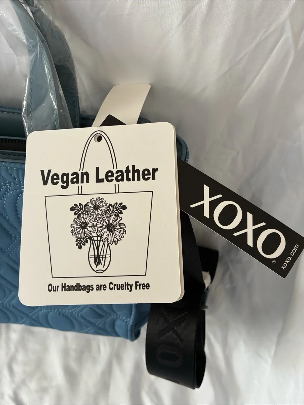 XOXO Quilted Vegan Leather Satchel - Light Blue